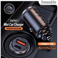 Mini Portable Car Charger Metal Pull Ring Design Dual Port Car Phone Charger PD27W+QC22.5W Fast Char