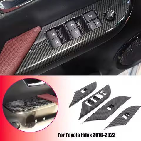 4PCS ABS Carbon Fiber Car Window Lift Trim Switch Button Panel Trim Interior for Toyota Fortuner Hil