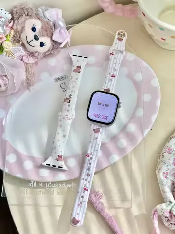 Vintage Tiny Flower Cartoon Bear Silicone Band for Apple Watch Ultra SE Series 11 10 9 8 7 All Size 