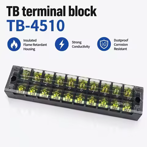 1Pcs TB4510 45A 600V Dual Row Barrier Screw Terminal Block Strip Wire Connector Insulated DIY Electr