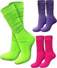 Neon Slouch Scrunch Socks 3 Pairs Slouch Socks for Woman 80s Accessories for Women Neon Womens Leg W