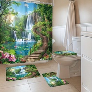 1 Set/4 Sets - Wooden Waterfall Staircase Bathroom Set - Modern Wooden Floral, Sky, Animal & Nature 