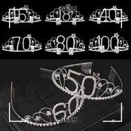 GESH Crown Headband Anniversary 16/18/40/50/60/70/80/100th Party Decoration Mom Favor Gift