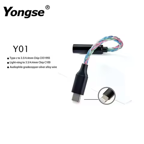 YONGSE Y01 Type-C Lightning to 3.5/4.4mm HIFI Earphone Amplifie Digital Decoder Cable OTG DAC Chip C