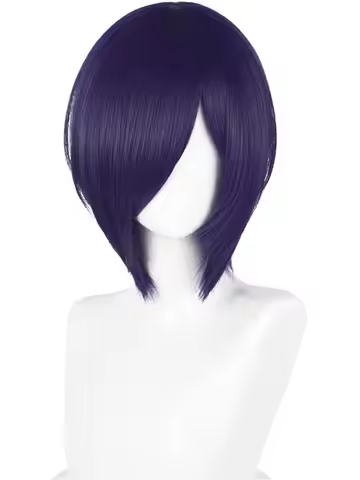 Touka Kirishima Short Dark Purple Bob Anime Cosplay Wig with Bangs Purple Side Part Layered Ghoul Wi