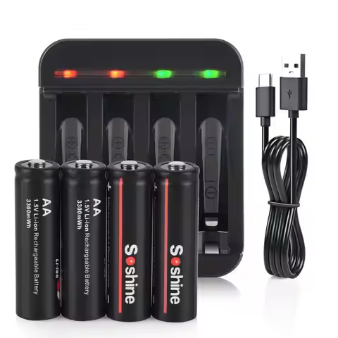 Soshine 1.5V AA 3300mwh Lithium Rechargeable Battery with Charger 1.5V 2A Lithium Li-ion Battery for