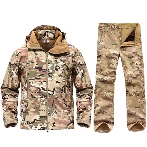 Men's household plus velvet sports suit, winter black multi-pocket overalls, bionic warm men's multi