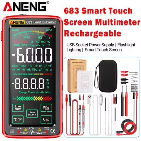 ANENG 683 Smart Touch Screen Multimeter Tester Rechargeable AC/DC Voltage Current Tester NCV Inducti