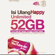 Paket / Kuota Tri 52 Gb 30 Hari Unlimited Youtube 24 Jam