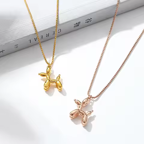 2022 Trendy Poodle Balloon Dog Animal Charm Necklace Balloon Puppy Dog Pendant Necklace for Women Gi
