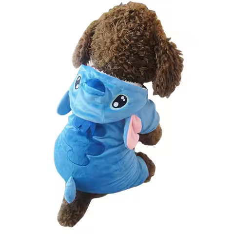 Cute Stitch 4-Paws Dog Sweater Winter Warm Clothes for Small Medium Breeds, Teddy Cosplay Costume Bu