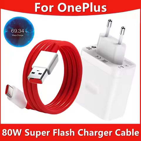 80W SuperVOOC EU Fast Wall Charger For OnePlus 8T 9 9R 10 Pro 11 12 13 Nord 5 CE 2 3 Lite OPPO Realm