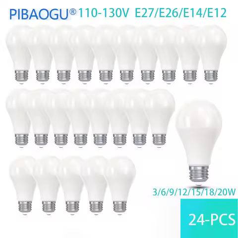 24PCS LED Bulb E27 E26 E14 E12 Base 3W 6W 9W 12W 15W 18W 20W AC110V LED Chandeliers Bulb Low Wattage
