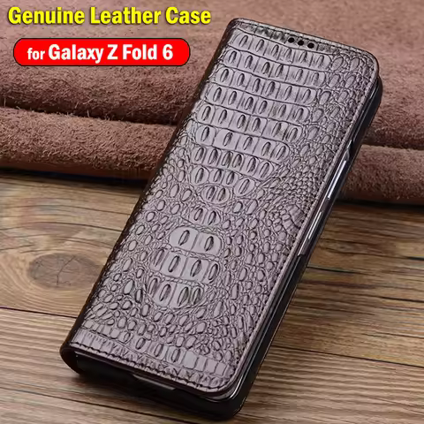 Crocodile Pattern Cow Leather Funda for Samsung Galaxy Z Fold 6 Case for Samsung Z Fold 6 Genuine Le