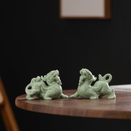 Ceramic Pixiu Ornaments Pair Town House Lucky Fortune Living Room Shop Home Decorations Office Openi