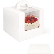 Kotak Kek 6x6x6 Inci dengan Pemegang & Papan, Bekas Kek Kertas dengan Tingkap Lutsinar, Termasuk 2 P