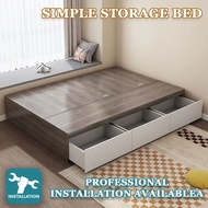 HDB Storage Solid Wooden Bed Frame Storage Bed Single Bed Super Single Bed Tatami Mat Tatami Mat Drawer Bed king bed/queen bed