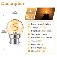 2pcs Vintage Edison LED Bulb G40 B22 Socket1W LED Filament Light Bulb 12W Equivalent Incandescent La