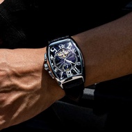 jam tangan lelaki jam tangan lelaki original 100% 2023 Jam Tangan Mekanikal Berbentuk Tonneau Personaliti Fesyen Lelaki Kasual Skeleton Watch Automatik Sepenuhnya Tourbillon Men's Watch