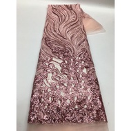 Classic Africans Fabrics Gold Lace Fabric Flat Sequin Embroidery Fabric for Dress Evening Dress Stre