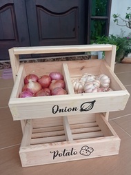 RAK BAWANG KAYU PALLET 2 TINGKAT / RAK DAPUR SERBAGUNA