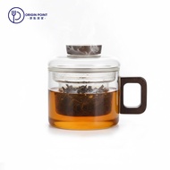 ZERO Origin Home Glass Tea Cup 150mL 150cc Strainer Flower Solid Wood Handle Heat-Resistant