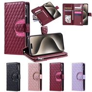 For Samsung Galaxy A22 A32 M32 A51 A71 A52 A52S A12 A11 A31 A21S A50 S A30S A72 A70 A42 Blitter Lattice Leather Zipper Wallet Magnetic Phone Case Card Slots Wrist Strap Flip Cover