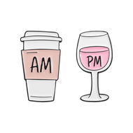 2pcs/Set AM Coffee PM Wine Enamel Pins Custom Funny Cartoon Cup Brooches Backpack Lapel Badge Jewelr