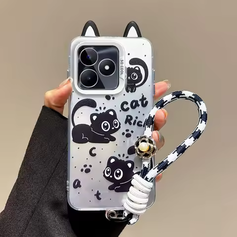 3D Cute Ear Cat Claws Dog Cartoon Phone Case For Realme 5 5i 5S 6I 9I C53 C55 C1 C3 C3i C51 C51S 2 P