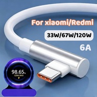 90 Degree Elbow USB C Cable 120W Xiaomi Fast Charger 6A for Poco X6 F5 GT Redmi Note 13 Pro