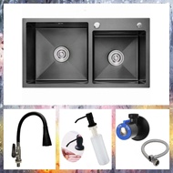 KITCHEN SINK/BAK CUCI PIRING 2 LUBANG ONAN 7541 HITAM STAINLESS 304