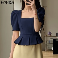 ชุดเดเสื้อตัวบนเก็บเอวในที่ทำงานมีจีบแขนพองของผู้หญิง VONDA (เดินทางไปเกาหลี)
