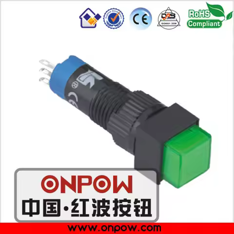 ONPOW 8mm plastic 1NO1NC square head latching illuminated pushbutton switch LAS4F-11Z/G/12V