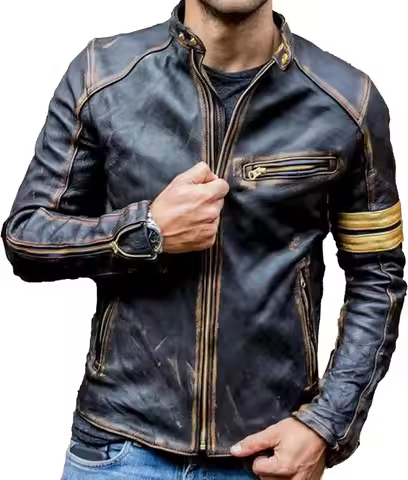 Men's Black Biker Vintage Motorcycle Distressed Cafe Racer Leather Jacket Classic Biker Jacket Aviat