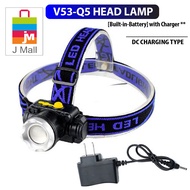 RECHARGABLE LED HEADLAMP V53-Q5 / V9-T6 USB CLASSIC SET OUTDOOR POWER STRONG RETRACTABLE ZOOM WATERP