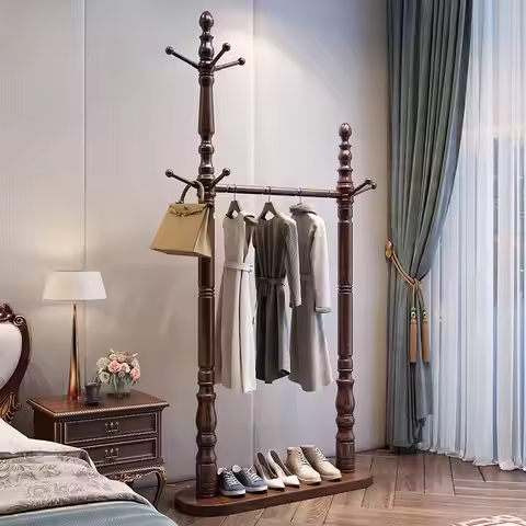 Design Large Clothes Rack Wooden Floor Standing Living Room Clothes Rack Nordic Luxury Wood Wieszaki