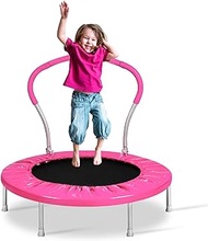 Lyromix 36 Inch Trampoline for Kids, Indoor Mini Toddler Trampoline with Handle, Child Small Rebounder Trampoline for Indoor and Outdoor Use, Toddler Jumping Trampoline Toy, Pink