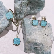 925 Silver Natural White Crystal Earrings Necklace Set Japanese Style Geometric Retro Square Clavicl