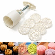 Round Mooncake Mould Flower Leaf Moon Cake Decor Baking Tools With 6 Stamps New