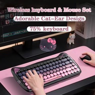 Meow Cute Wireless Keyboard Mouse Set Silent Keyboard Girl Cute Chocolate Keycap 75% Keyboard Typing