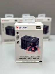 全新香港行貨✅ Verbatim 3 端口 65W PD 3.0 &amp; QC 3.0 GaN 通用旅行轉插 66851 旅行充電器 USB 充電器 旅行插 brand new