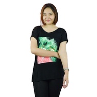 Kaos lengan pendek wanita hitam motif branded sisa ekspor