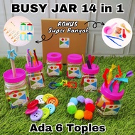Busy Jar Pink Box Educational Toy for Children, 6 Jars Square-Shaped Busy Jar/ 14-in-1 Busy