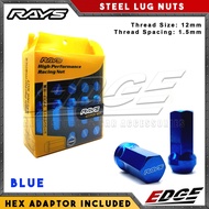 Rays Lug Nuts - Blue - 12mm x 1.5mm - 20pcs/set w/ Hex Adaptor // Rays High Performance Racing Nut h