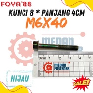 HIJAU MESIN Independence Bolt Flange Bolt M6X40 Green Key 8 Cvt Engine Block 6Mm 4Cm Thread 10