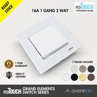 reTouch Grand Elements 1 Gang 2 Way 16A Designer Wall Switch SIRIM Approved [WHITE MODULE]
