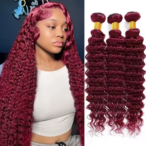 99J Deep Wave Human Hair 1 3 Bundles Brazilian Remy Hair Weave Burgundy Real Unprocessed Virgin Hair