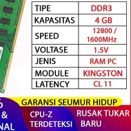 Ram PC KINGSTON DDR3 4GB / 1600MHz ORI COMPUTER RAM PC RAM 1.5v ORIGINAL PC RAM