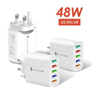 READY STOCK UK 3Pin 48W 5USB/4USB+TYPE-C 5 Ports USB Charger PD Type C Charger Smart Fast Charging P