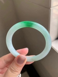 冰種翡翠天然翡翠玉鐲A玉手鐲 玉鈪 • 糯冰種白底青翡翠圓鐲